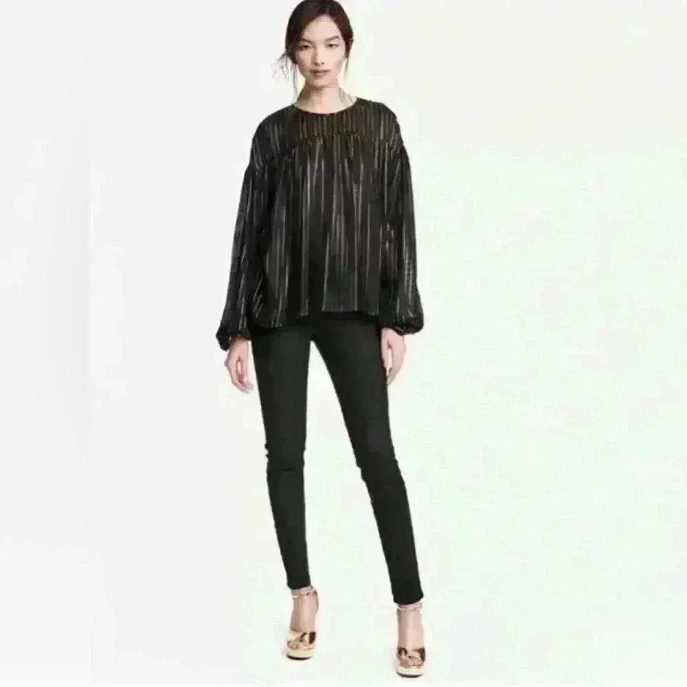 Soft organza black with silver thread smock blouse